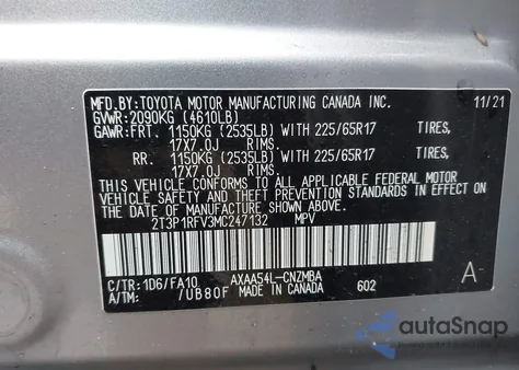 2021 Toyota Rav4 Xle from USA, damaged, VIN 2T3P1RFV3MC247132